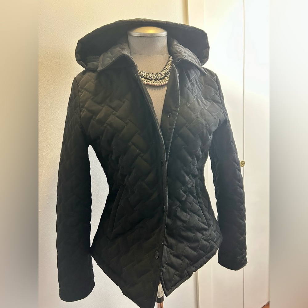 Calvin Klein Black Quilted Jacket with fur trim & detachable hood